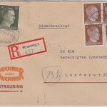 DR - 4x3+30 Pfg. AH Einschreibebrief Straubing - Landshut 1944