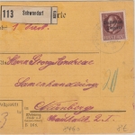 Bayern - 75 Pfg. Ludwig/Volksstaat Paketkarte Schwandorf - Nürnberg 1920
