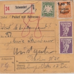Bayern - 1,50 M. Pfg. Ludwig/Freistaat u.a. Wertpaketkarte Schwandorf 12.4.20