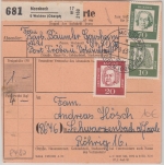 BRD - Moosbach ü. Weiden 1963 apt. Tagesstpl. Paketkarte n. Schwarenbach a/S.