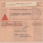 BRD - 3x50 Pfg. I&T Aushändigungsgebühr Nachnahmepaket Weiden - Badenheim 1976