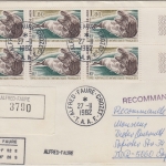 TAAF - 1,80 Fr. Seeleopard 6er-Block Einschreibebrief Alfred Faure Crozet 1982