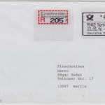 BRD - ABAS Versuch 450 Pfg. Einschreibebrief Nürnberg 1- Berlin 23.5.96
