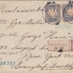 Bayern - 2x20 Pfg. Wappen Einschreibebrief n. USA Reichelsdorf - New York 1900