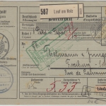 DR - 4x50 Pfg. Adler u.a. Paketkarte i.d. SCHWEIZ Lauf am Holz - Freiburg 1926