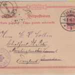DR - 10 Pfg. K/A Ganzsache n. SCHWEDEN Weiterleitung ENGLAND Chemnitz 1896