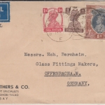 Indien - 1 R. Georg VI. u.a. Luftpostbrief Bombay - Offenbach 1947 Zensur FFM