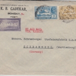 Indien - 3+6 A. Freimarken Luftpostbrief Bombay - Schramberg 1931