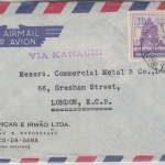 Portug. Indien - 10 T. Kirchenruine ua. Luftpostbrief n. ENGLAND Goa London 1956