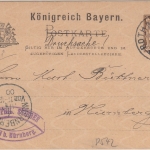 Bayern - 3 Pfg. Rauten Ganzsache priv. Zudruck Fa. Stieber Roth - Nürnberg 1900