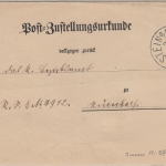 Bayern - Stein a/Rednitz 1897 Zustellurkunde n. Nürnberg - innen 20 Pfg. Wappen