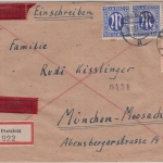 AM-Post - 3x25+8 Pfg. amerik. Druck Eilboten-Einschreibebrief Pretzfeld 9.10.45