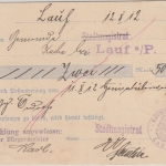 Bayern - Lauf a/P. 1912 Empfangsbestätigung f. Postanweisung n Kucha Nachporto