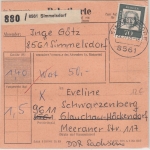 BRD - 70+10x7 Pfg. Bed. Deutsche Wertpaketkarte Simmelsdorf - Glauchau 1965