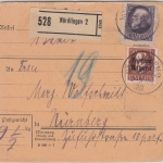 Bayern - 2 M. Ludwig u.a. Paketkarte Nördlingen 2 - Nürnberg 1920
