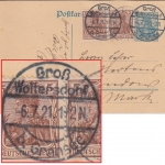DR - Groß Woltersdorf b. Gransee 1921 Ganzsache+Zusatz n. Lindow