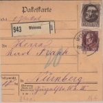 Bayern - 1 M. Ludwig/Freistaat u.a. Paketkarte Wonsees - Nürnberg 1920