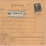 Bayern - 40 Pfg. Ludwig/Volksstaat Paketkarte Schönbrunn - Bischofsheim 1919