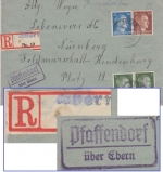 DR - Pfaffendorf ü. Ebern Landpost-Ra2 Einschreibebrief n. Nürnberg 1944