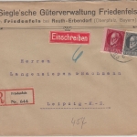 Bayern - 25+10 Pfg. Ludwig Einschreibebrief Friedenfels - Leipzig 1918