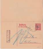 Bayern - 10/10 Pfg. Hupp/Volksstaat Ganzsache Doppelkarte Wiesau 1919 Nachporto