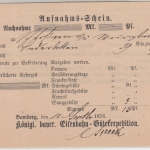 Bayern - Bamberg Eisenbahn Güterexpedition "Aufnahms-Schein" 1876