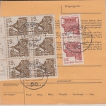 BRD - 6x50+2x20 Pfg. kl. Bauwerke Paketkarte Bamberg 10 - Niesky 1966