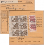 BRD - 6x50+2x20 Pfg. kl. Bauwerke Paketkarte Bamberg 10 - Niesky 1966
