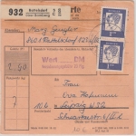 BRD - 12x7 Pfg. Bed. Deutsche u.a. Paketkarte Rattelsdorf ü. Bamberg 1964