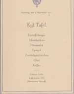 Bayern - Bamberg 4. September 1917 "Kgl. Tafel" Speisefolge Karte mit Goldkante