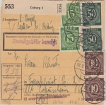 All.Bes./Kontrollrat - Coburg 1946 Paketkarte 1,50 M. Tarif n. Frankfurt a/M