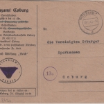 All.Bes. - Coburg 28.11.45 Ortsdienstbrief (Finanzamt) entnazifiziertes Kuvert