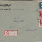 Bayern - 20 Pfg. Ludwig u.a. Einschreibebrief Kronach - Hof 8. APR 20