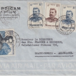 Madagaskar - 2x20 Fr. Freimarke u.a. Luftpostbrief Tananarive Braunschweig 1955