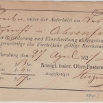 Bayern - Würzburg Ober-Postamt Aufgabeschein f. Chargebrief n. Ochsenfurt 1827