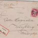 DR-Infla - 75 Pfg. By-Abschied/DR u.a. Einschreibebrief Volkach - Würzburg 1920