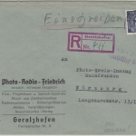 All.Bes. - 80 Pfg. Ziffer/gebühr bezahlt Einschreibebrief Gerolzhofen 1946