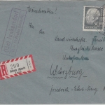 BRD - (13a) Junkersdorf ü. Hofheim Landpost-Ra2 Einschreibebrief n Würzburg 1956