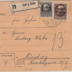 Bayern - 1 M.+25 Pfg. Ludwig/Freistaat Paketkarte Saal a/S. - Nürnberg 1920