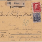 Bayern - 3 M. Ludwig u.a. Wertpaketkarte Willmars - Nürnberg 1920
