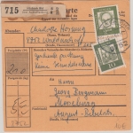 BRD - Hösbach Bhf ü. Aschaffenburg Pst I Paketkarte n. Merseburg 1964