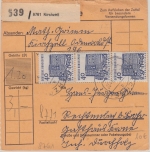 BRD - 3x40 Pfg. kl. Bauwerke Paketkarte Kirchzell - Lohr 1966