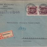 Saargebiet - 2x45 C. Madonna Einschreibebrief Saarbrücken- Überlingen 1925