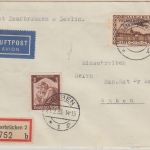 Saargebiet - 5 Fr. Flugpost/Volksabstimmung Lupo-Einschreibebrief 1935