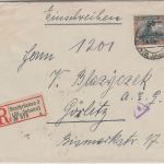 Saargebiet - 50C./1,25 Fr. Freimarke Einschreibebrief Saarbrücken 3 Görlitz 1922