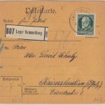 Bayern - 60 Pfg. Ludwig Paketkarte Hammelburg - Kaiserslautern 1916