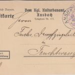 Bayern - Ansbach 1915 Frei d. Ablösung Dienstpostkarte Kulturbauamt