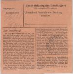 All.Bes./Kontrollrat - Hundsbach ü. Karlstadt Pst.I Paketkarte n. FFM 1947