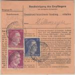 DR - Rothenbuch ü. Lohr Poststelle I Dringend-Wertpaketkarte n. Kolmar 1944