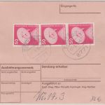 BRD - 3x50 Pfg. I&T Aushändigungsgebühr Nachnahme-Paketkarte Lörrach - Lohr 1978